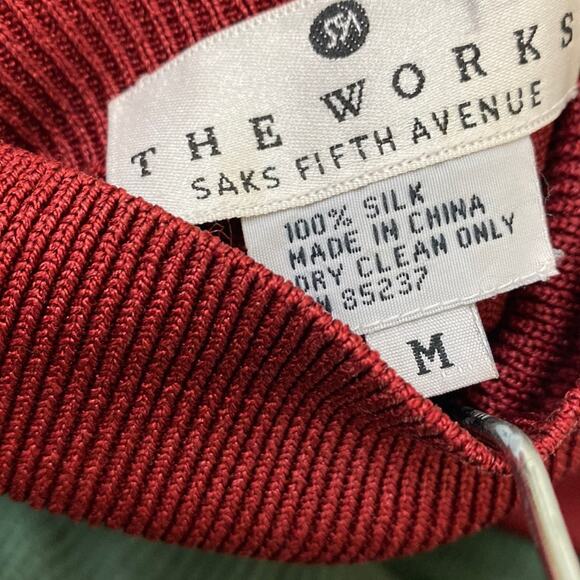 Saks Fifth Avenue The Works red silk turtleneck sweater top - Picture 2 of 5
